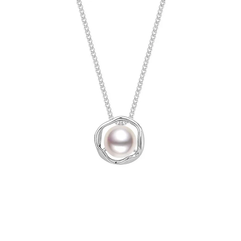 Fluid 925 Sterling Silver Pearl Wavy Frame Necklace