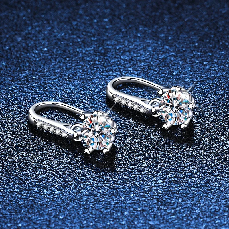 Dainty 925 Sterling Silver Six-Prong Round Moissanite Drop Earrings