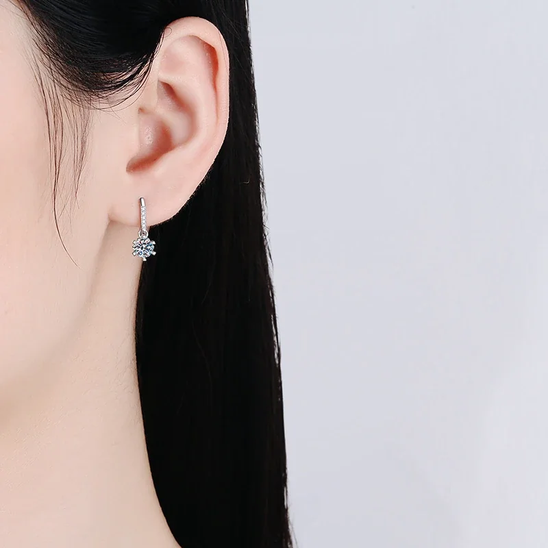 Dainty 925 Sterling Silver Six-Prong Round Moissanite Drop Earrings