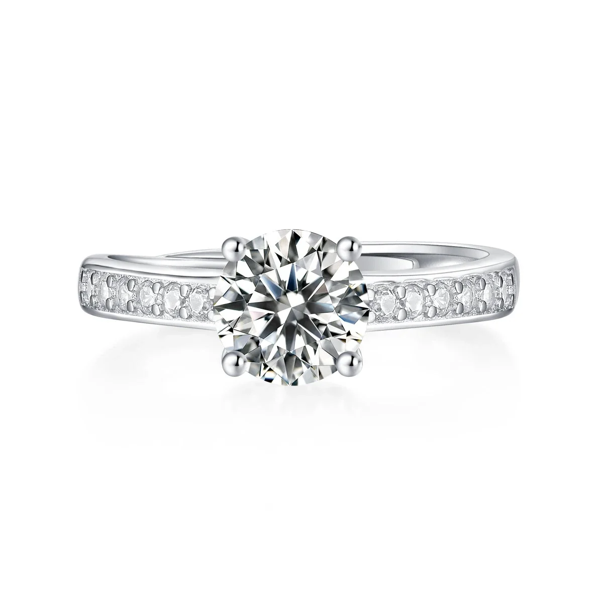 Radiant 925 sterling silver Round Moissanite Pavé Ring