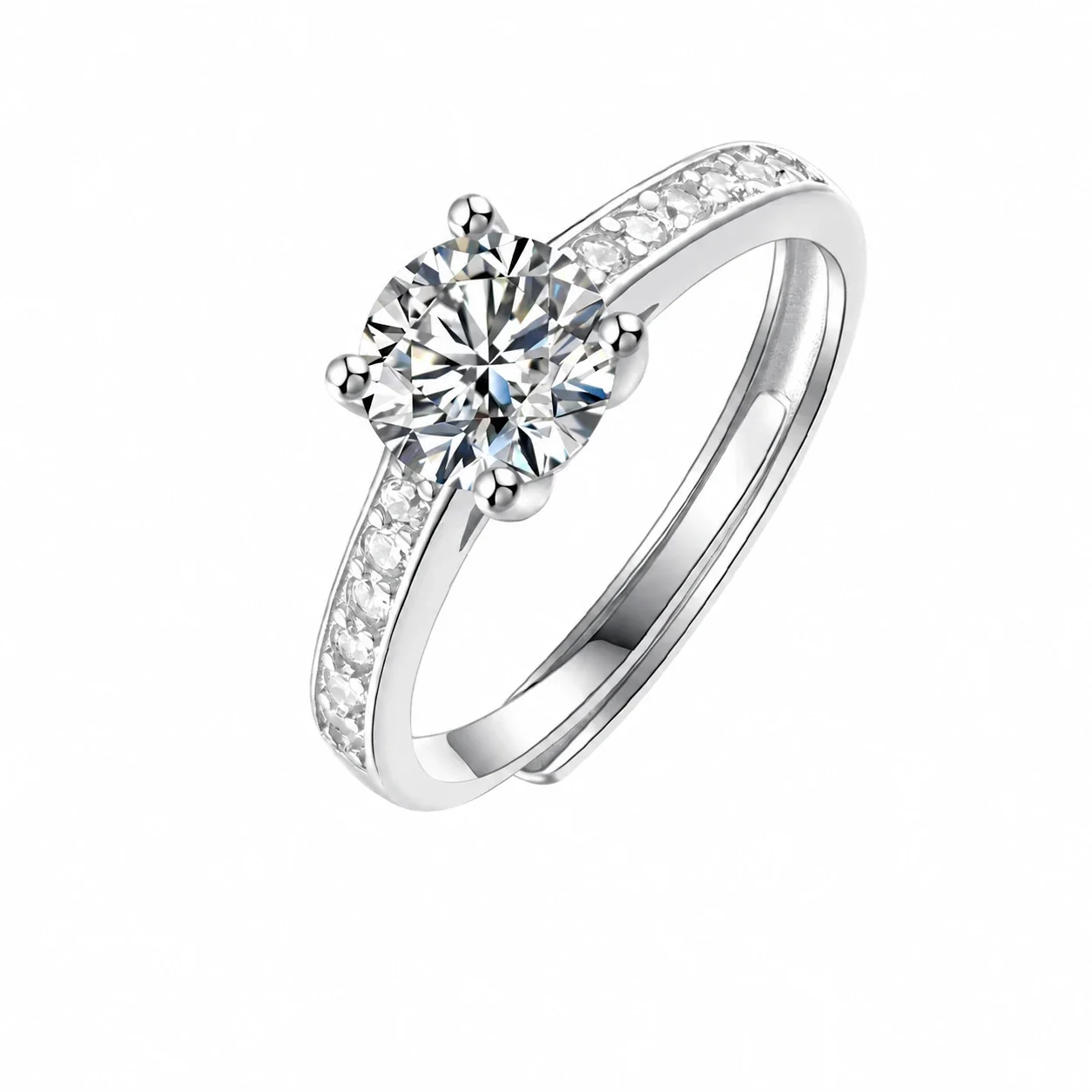 Radiant 925 sterling silver Round Moissanite Pavé Ring