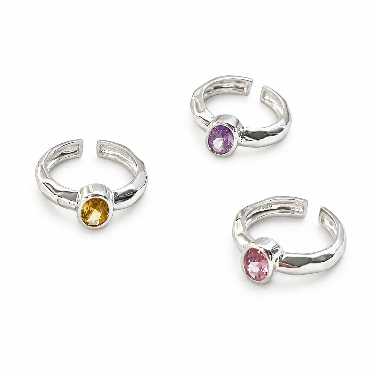 Sculptural 925 Sterling Silver Oval Bezel Open Ring