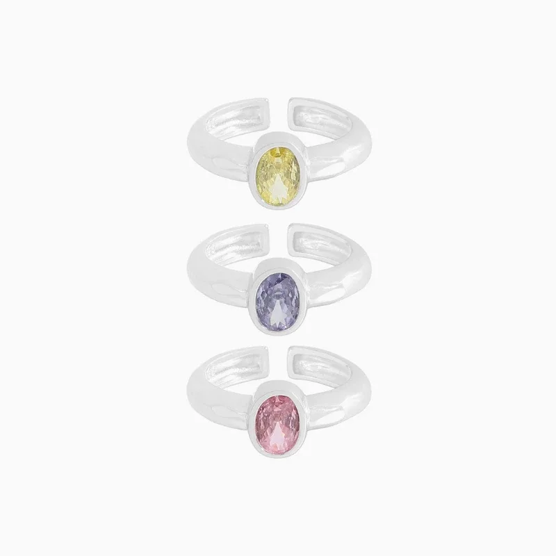 Sculptural 925 Sterling Silver Oval Bezel Open Ring - Yellow Cubic Zirconia
