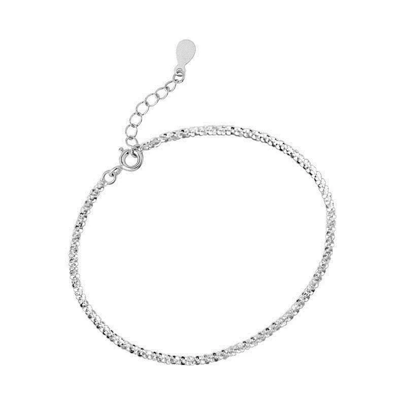 Sparkling 925 Sterling Silver Faceted Bead Chain Anklet