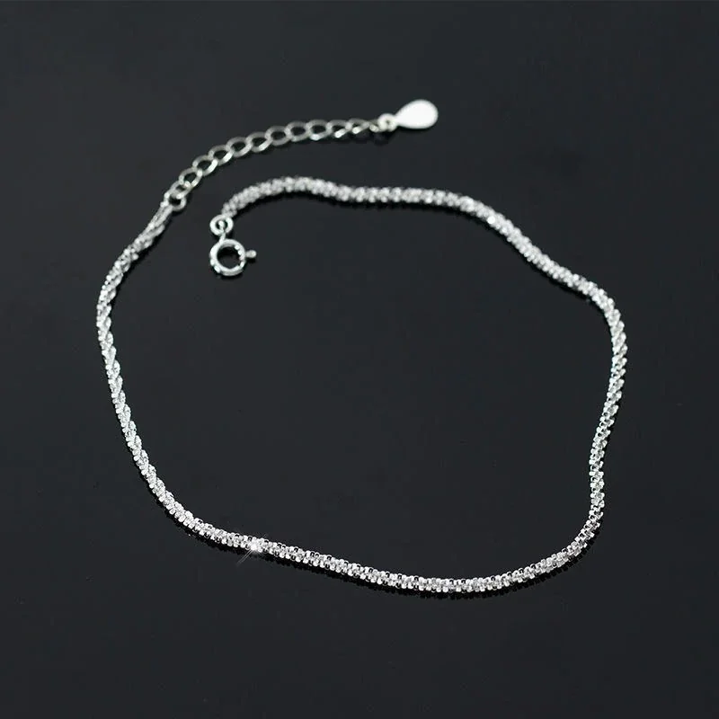 Sparkling 925 Sterling Silver Faceted Bead Chain Anklet
