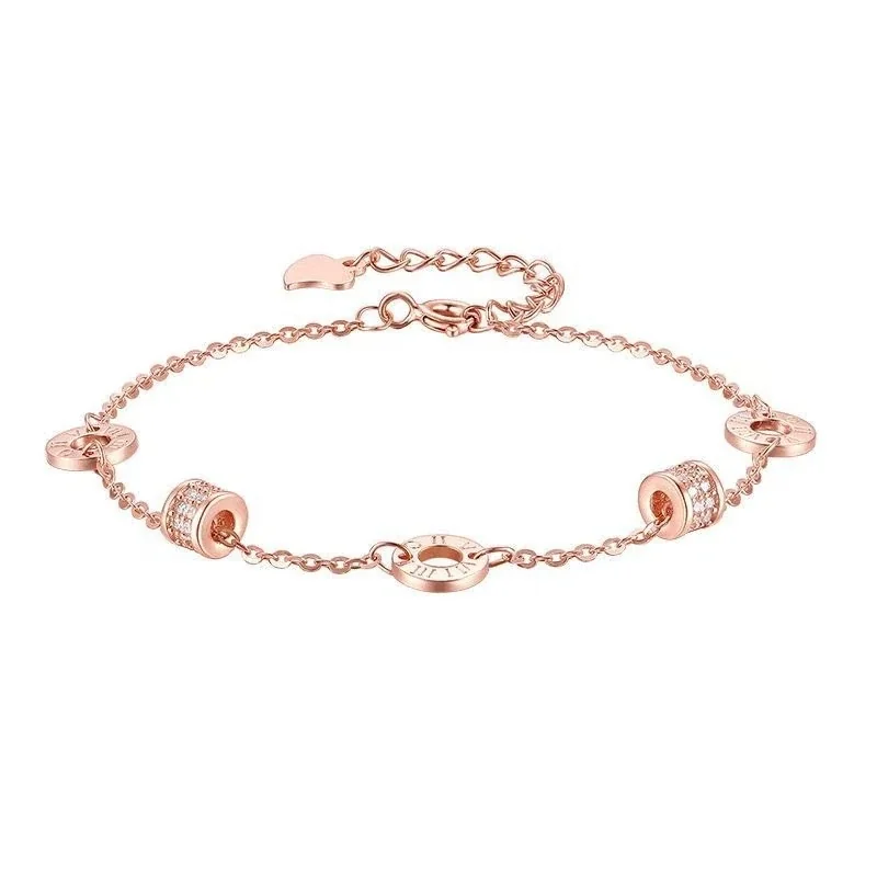 Sleek 925 Sterling Silver Roman Numeral Disc Chain Bracelet