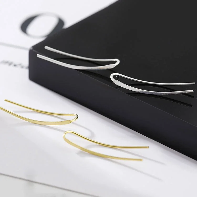 Sleek 925 Sterling Silver Curved U-Shaped Ear Climber Earrings