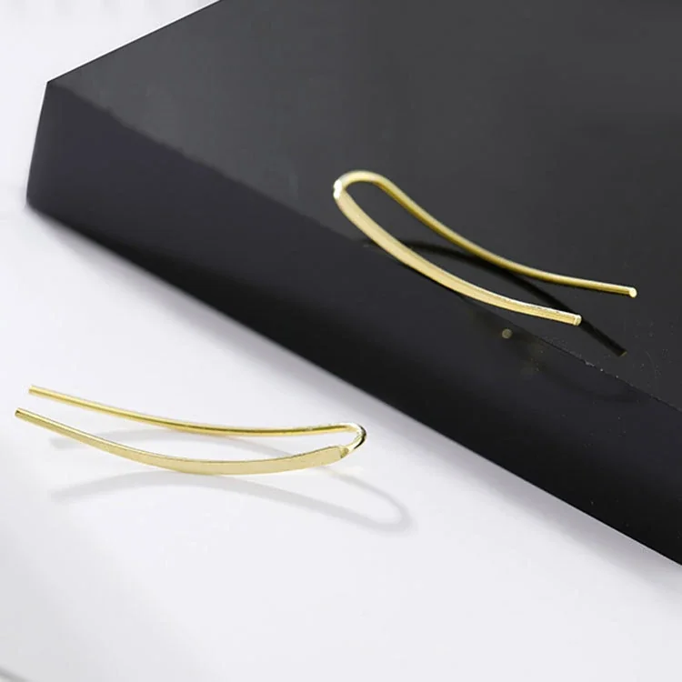 Sleek 925 Sterling Silver Curved U-Shaped Ear Climber Earrings - Gold