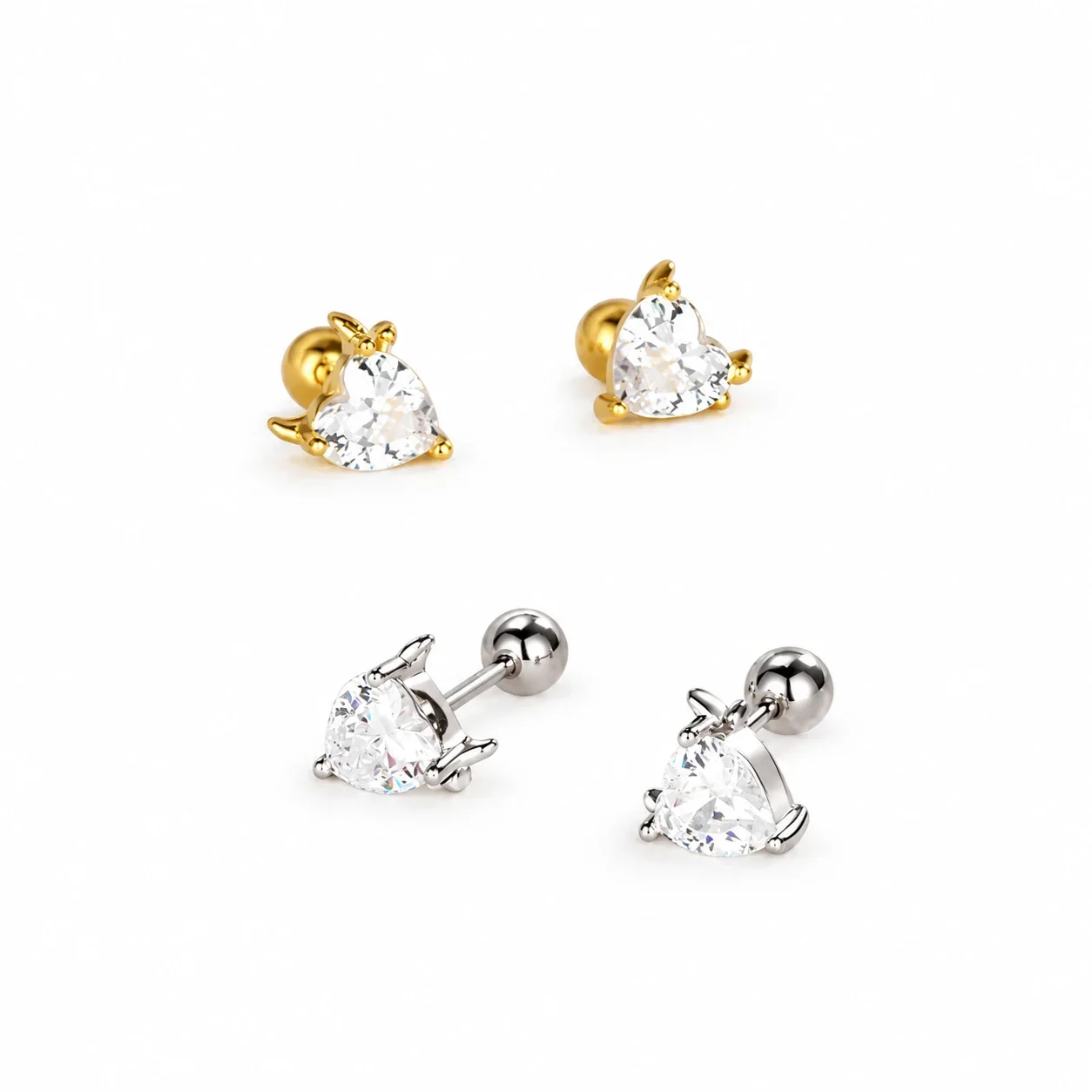 Whimsical 925 Sterling Silver Horned Heart Stud Earrings