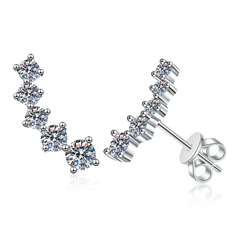 Curved Five-Stone 925 Sterling Silver Moissanite Stud Earrings