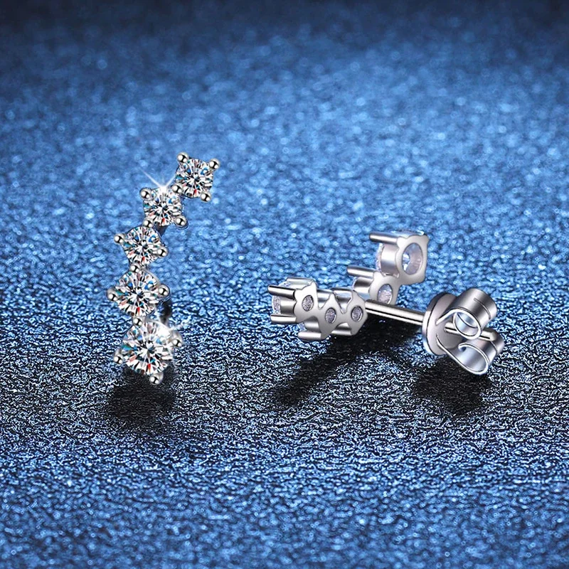 Curved Five-Stone 925 Sterling Silver Moissanite Stud Earrings