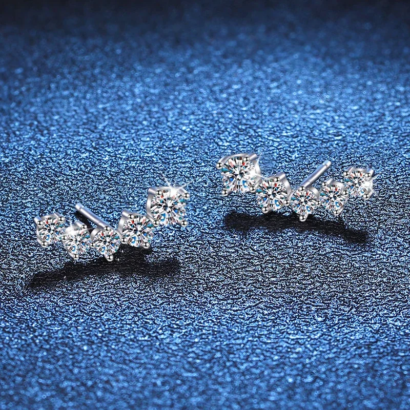 Curved Five-Stone 925 Sterling Silver Moissanite Stud Earrings