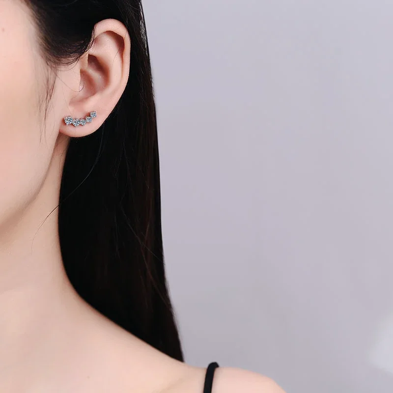 Curved Five-Stone 925 Sterling Silver Moissanite Stud Earrings