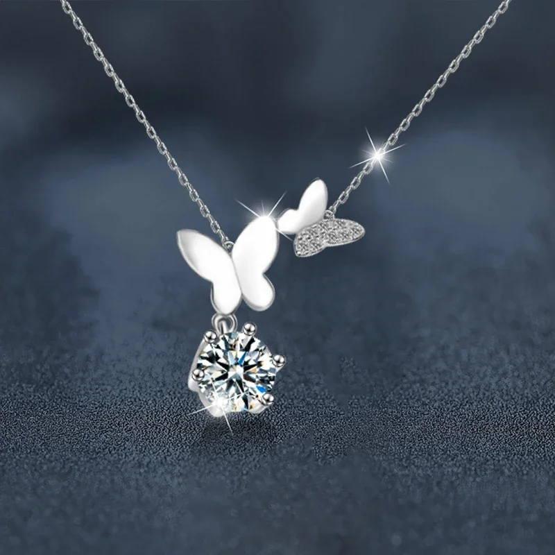 Graceful 925 Sterling Silver Triple Butterfly Round Pendant Necklace