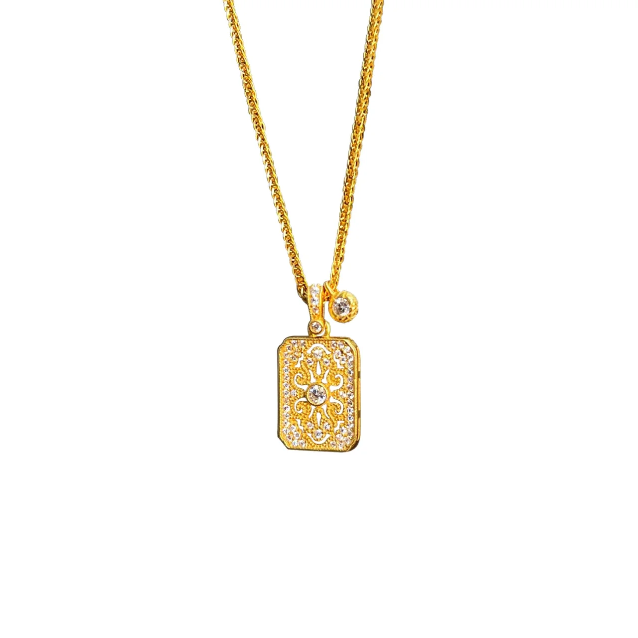 Ornate 925 Sterling Silver Scrollwork Pavé Pendant Necklace