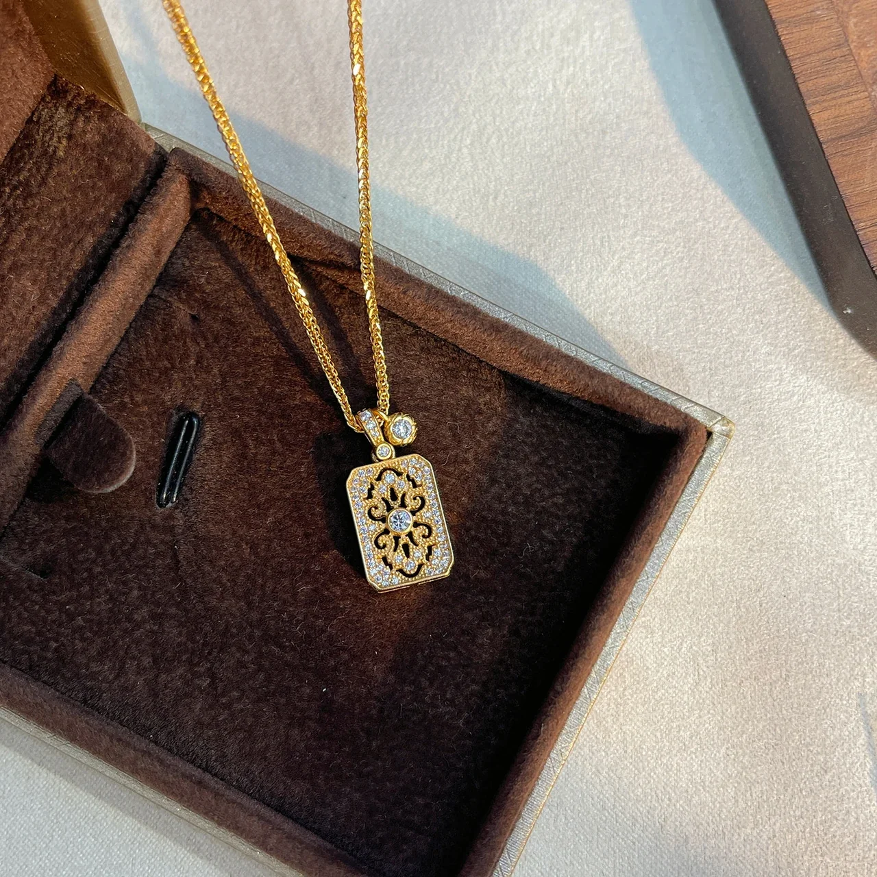 Ornate 925 Sterling Silver Scrollwork Pavé Pendant Necklace