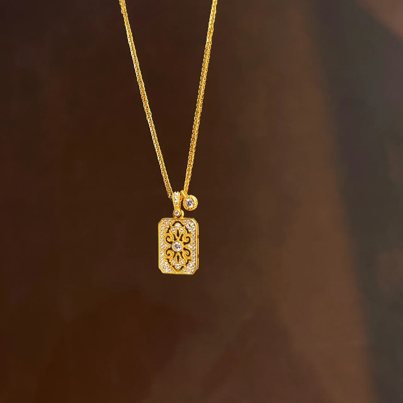 Ornate 925 Sterling Silver Scrollwork Pavé Pendant Necklace