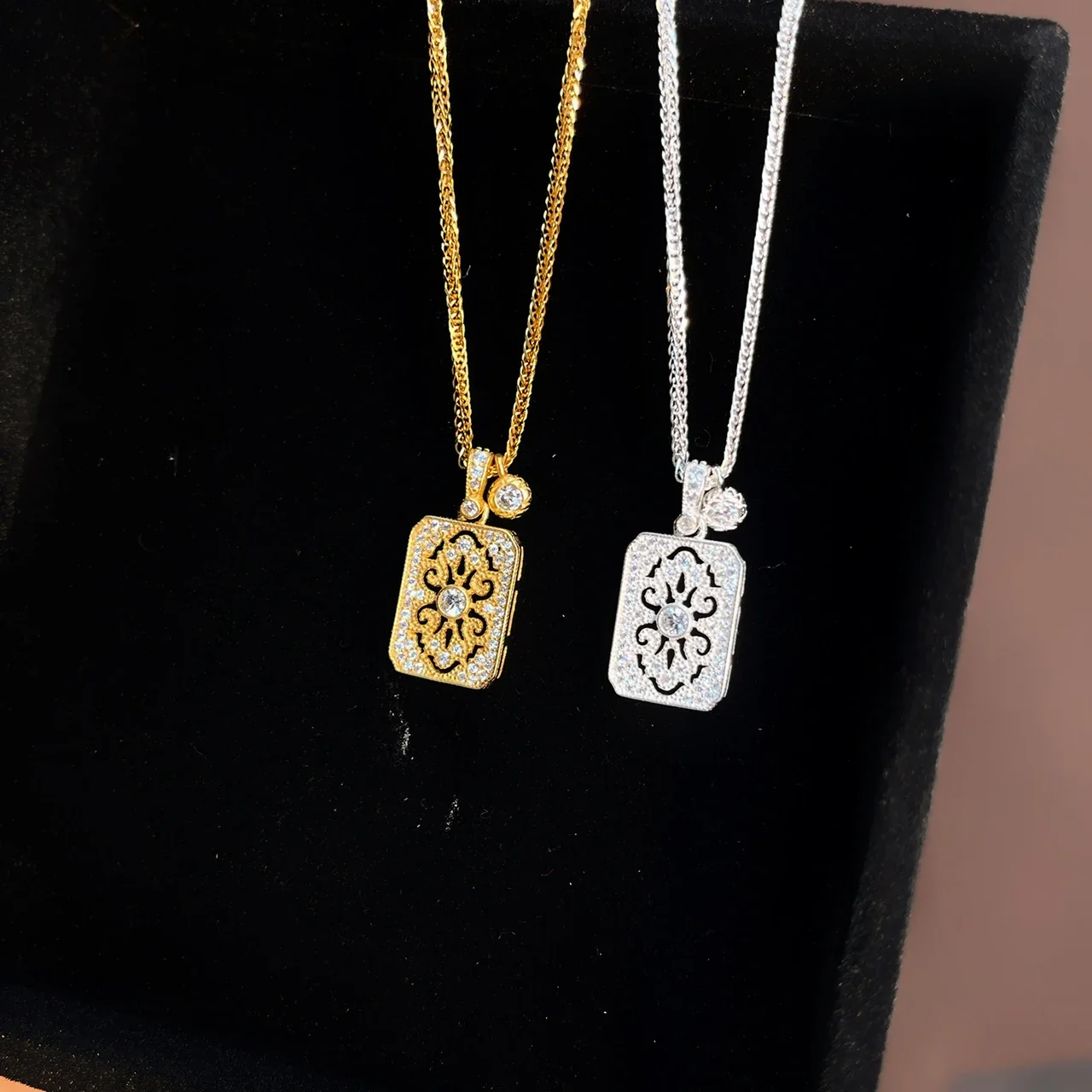 Ornate 925 Sterling Silver Scrollwork Pavé Pendant Necklace