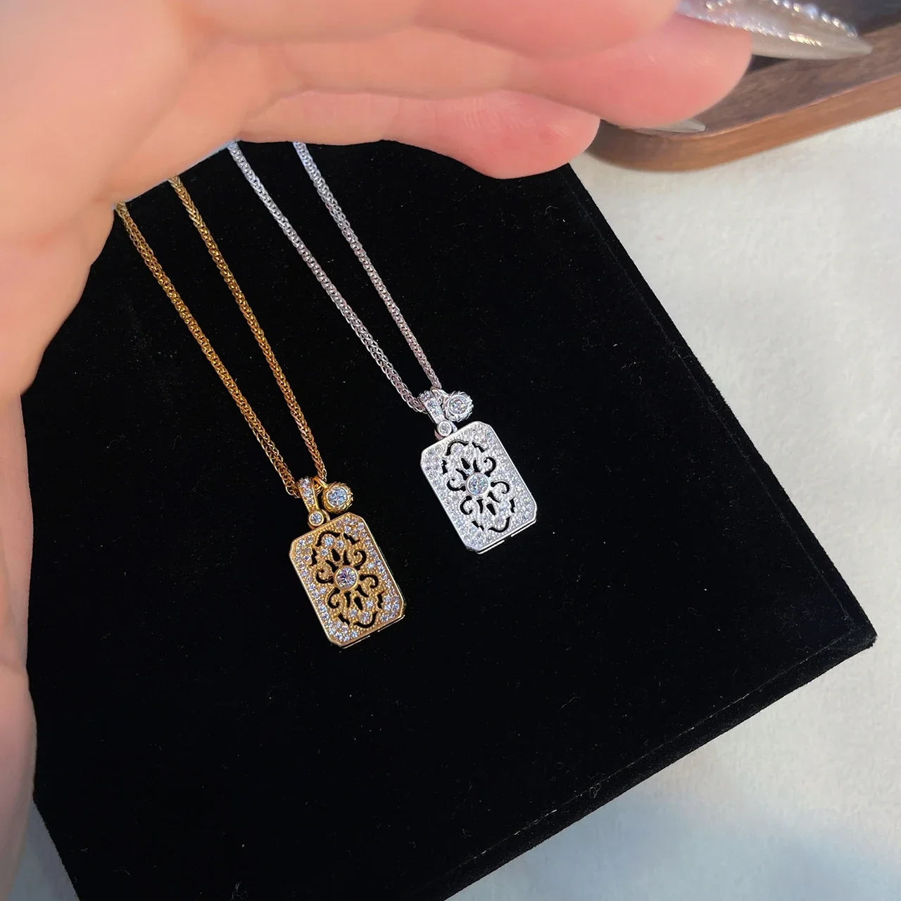Ornate 925 Sterling Silver Scrollwork Pavé Pendant Necklace