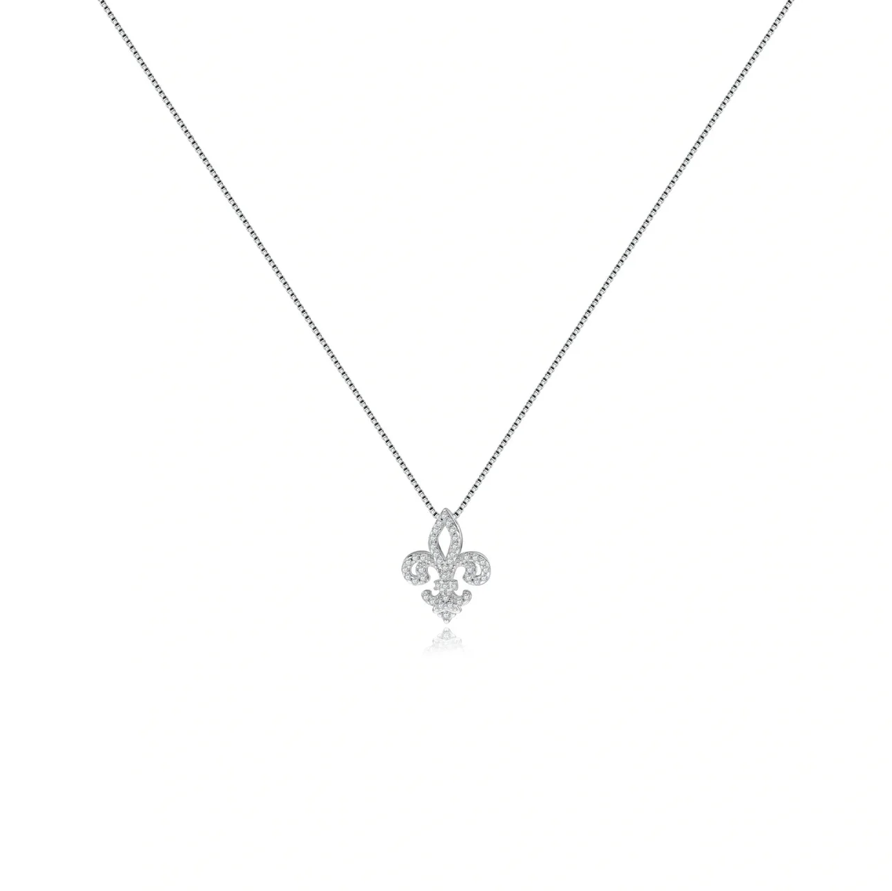 Ornate Pavé Fleur-de-Lis 925 Sterling Silver Necklace