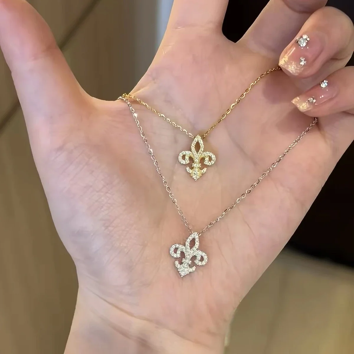 Ornate Pavé Fleur-de-Lis 925 Sterling Silver Necklace
