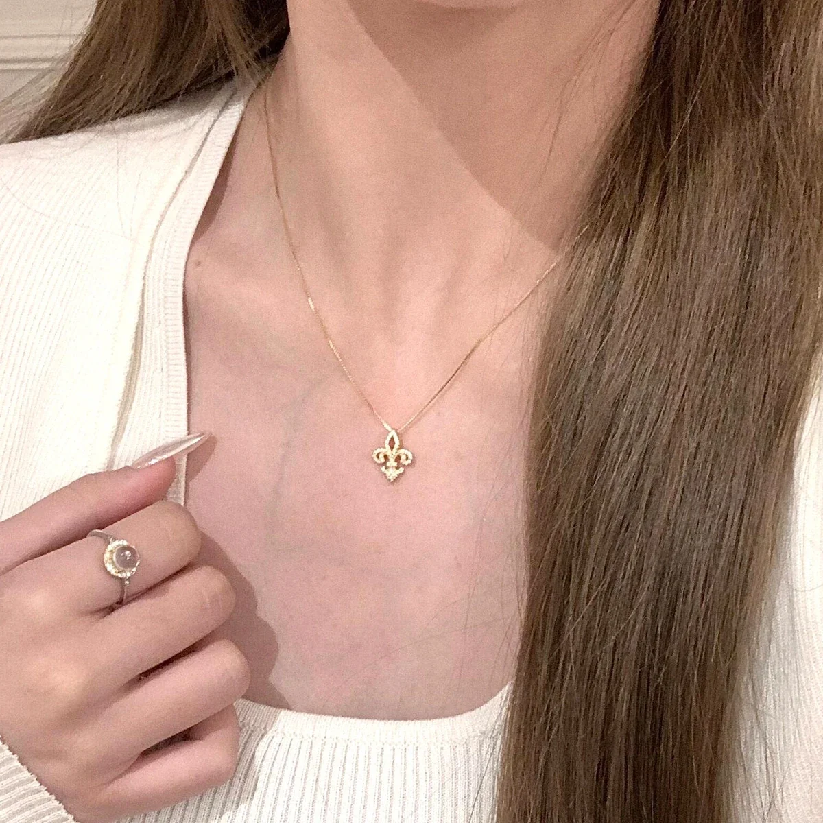 Ornate Pavé Fleur-de-Lis 925 Sterling Silver Necklace