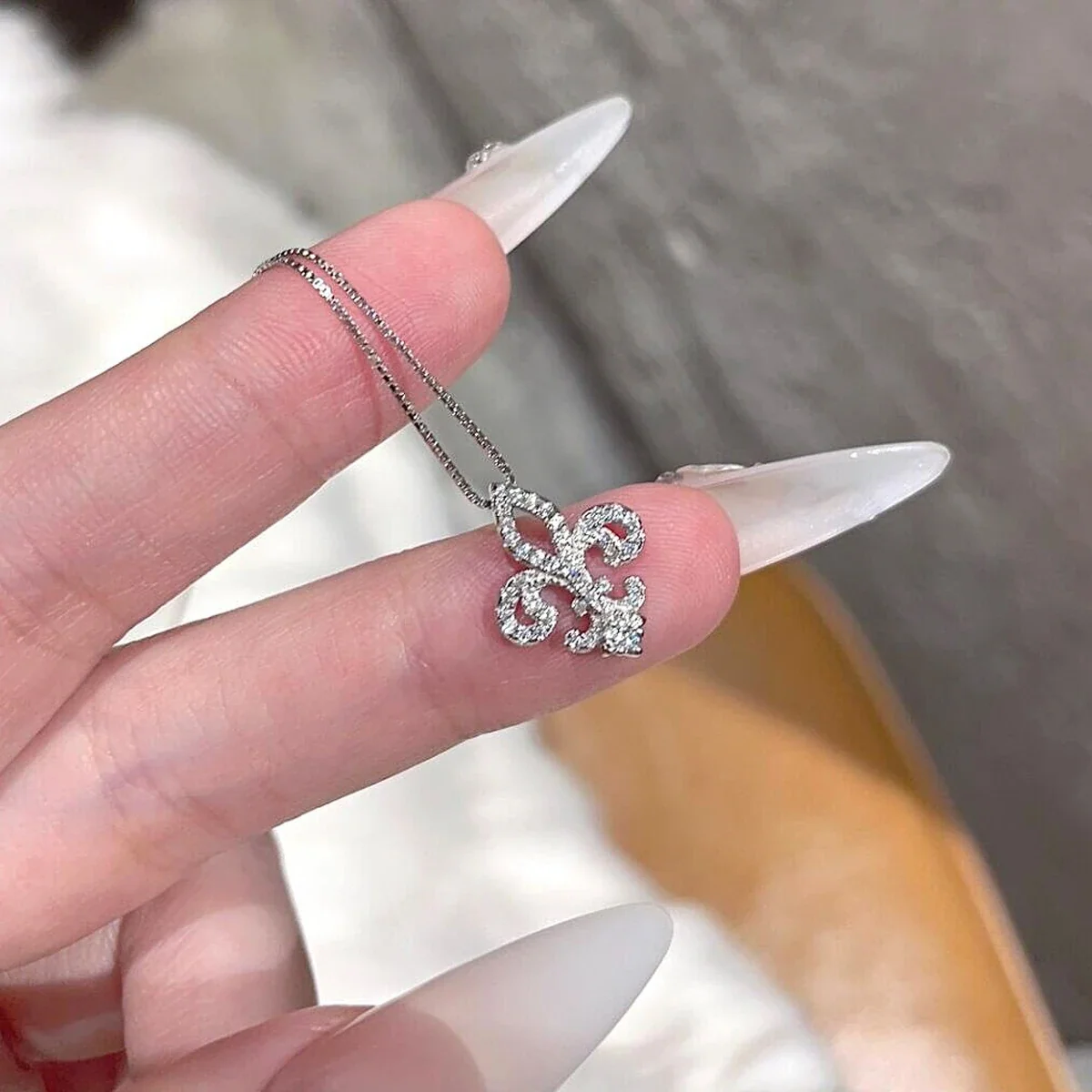 Ornate Pavé Fleur-de-Lis 925 Sterling Silver Necklace - Silver