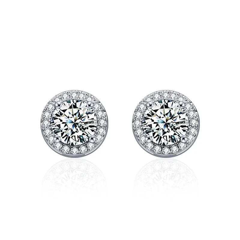 Halo Four-Prong Round Moissanite 925 Sterling Silver Stud Earrings