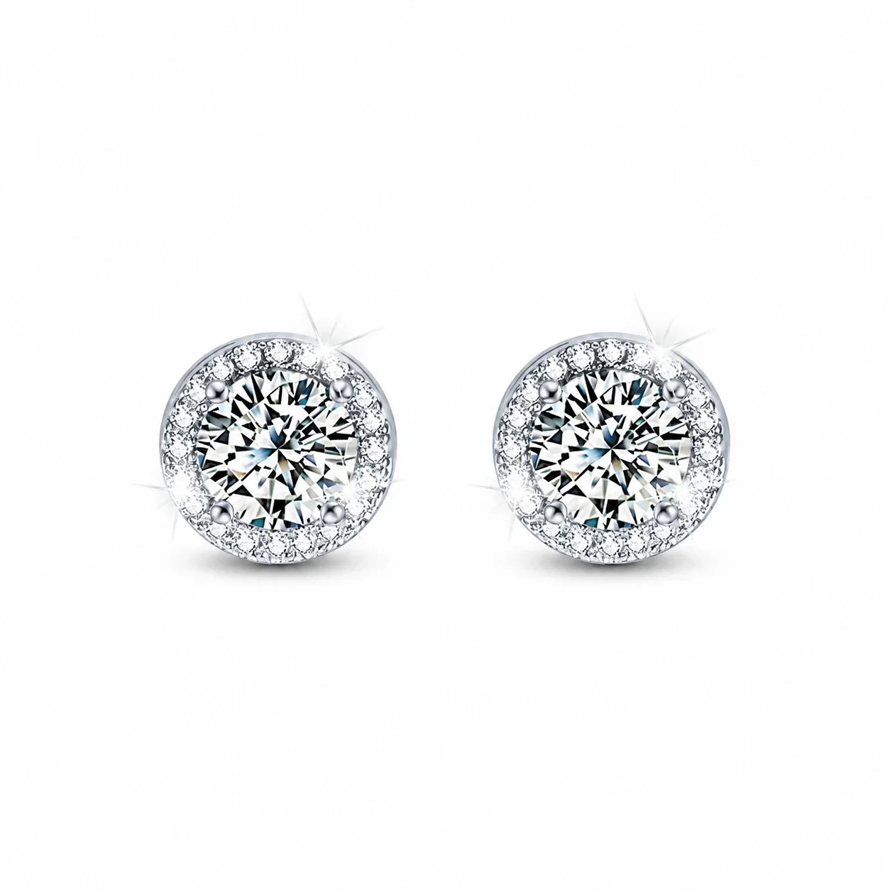 Halo Four-Prong Round Moissanite 925 Sterling Silver Stud Earrings