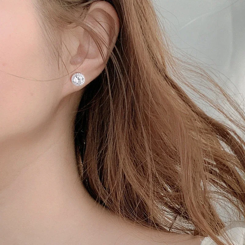 Halo Four-Prong Round Moissanite 925 Sterling Silver Stud Earrings