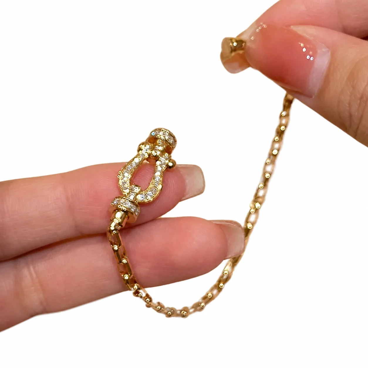 Equestrian Gold-Plated Copper Pavé Shackle Chain Bracelet