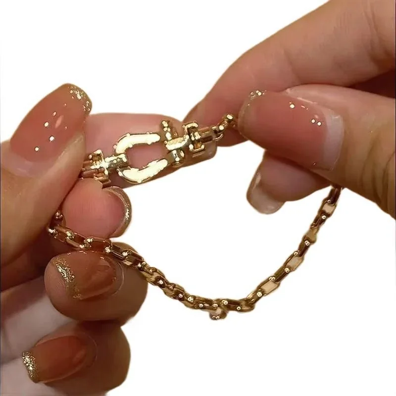 Equestrian Gold-Plated Copper Pavé Shackle Chain Bracelet
