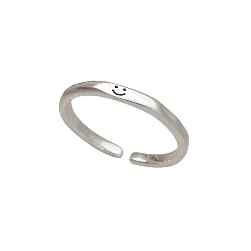 Playful 925 Sterling Silver Smiley Open-Front Ring - Silver