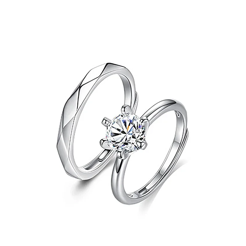 Faceted 925 Sterling Silver Open-Band Matching Ring Set