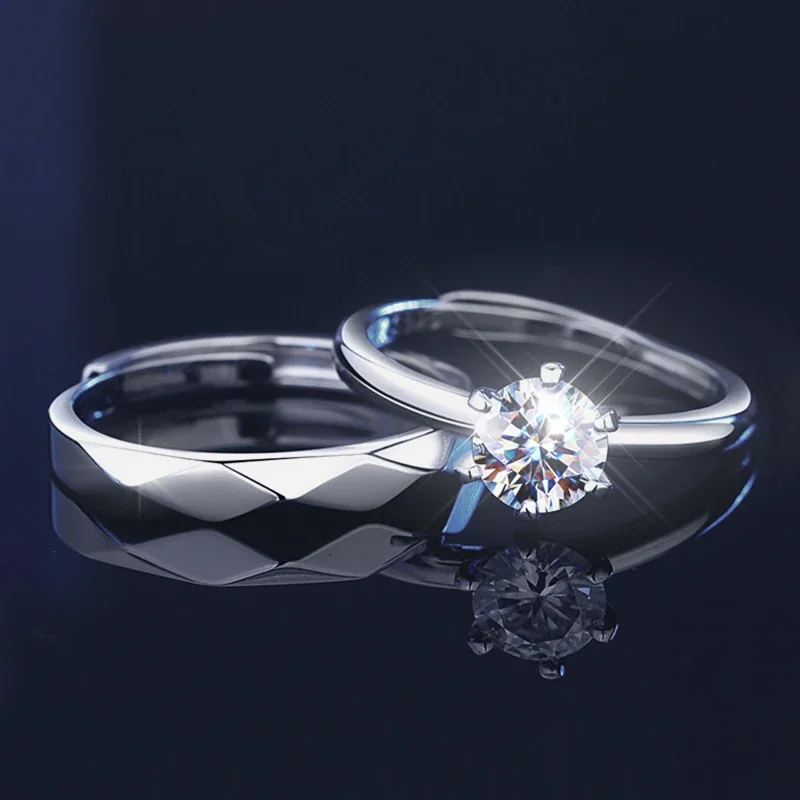 Faceted 925 Sterling Silver Open-Band Matching Ring Set