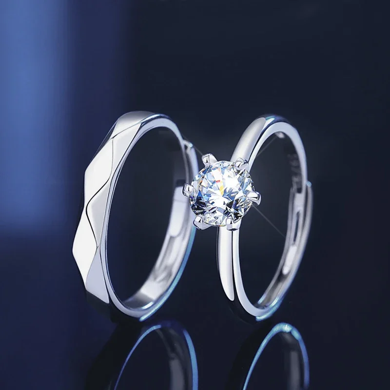 Faceted 925 Sterling Silver Open-Band Matching Ring Set