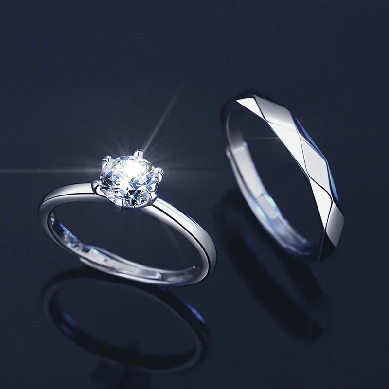 Faceted 925 Sterling Silver Open-Band Matching Ring Set