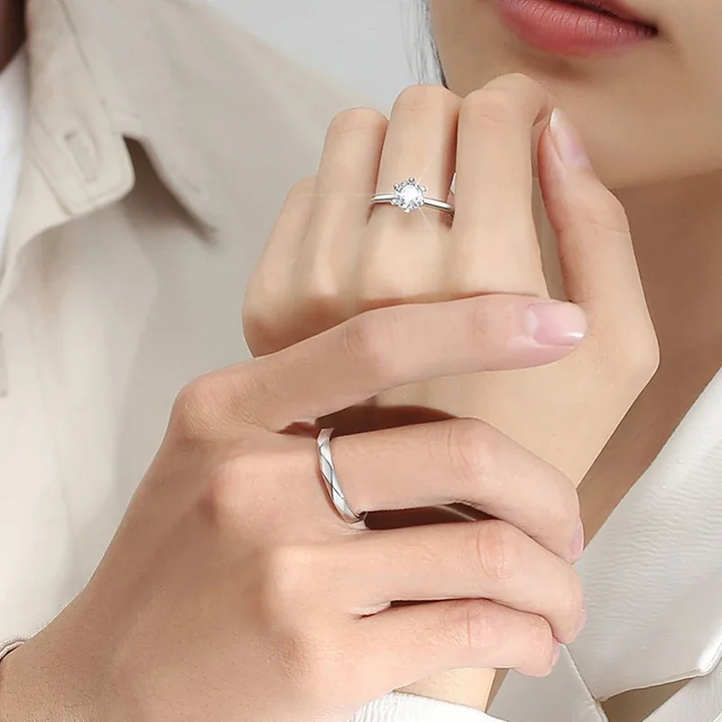Faceted 925 Sterling Silver Open-Band Matching Ring Set