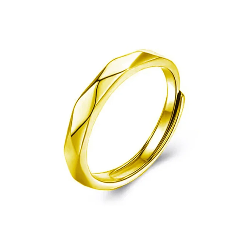 Faceted 925 Sterling Silver Open-Band Matching Ring Set - Men's Gold