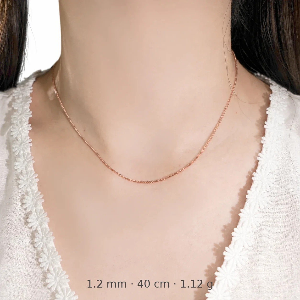 Sleek 925 Sterling Silver Braided Twisted Chain Necklace - Rose Gold - 1.2 mm x 40 cm