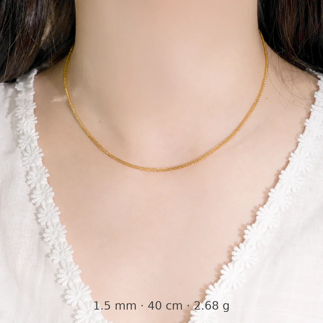 Sleek 925 Sterling Silver Braided Twisted Chain Necklace - Gold - 1.5 mm x 40 cm