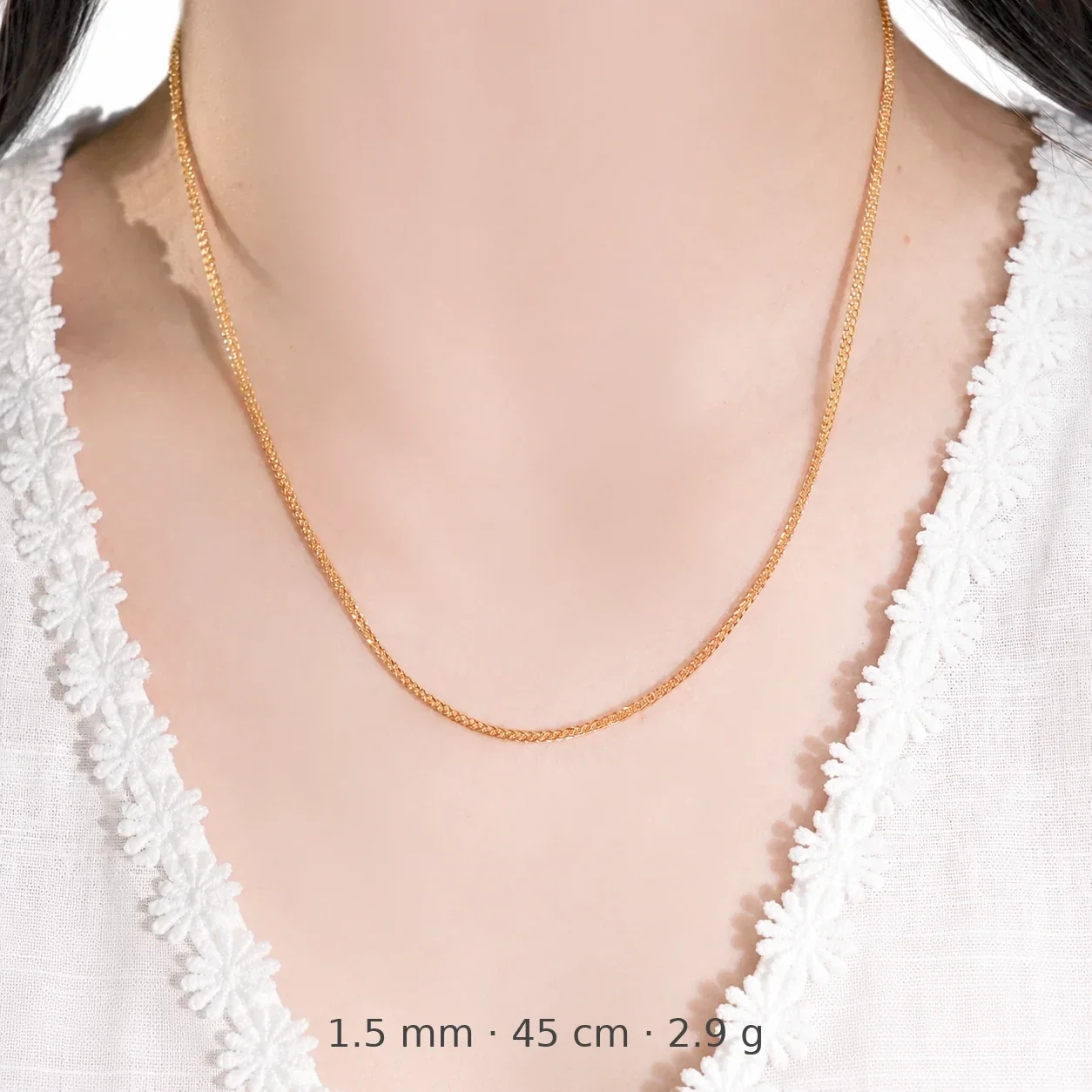Sleek 925 Sterling Silver Braided Twisted Chain Necklace - Gold - 1.5 mm x 45 cm