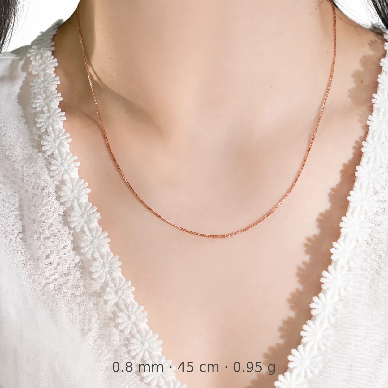 Sleek 925 Sterling Silver Braided Twisted Chain Necklace - Rose Gold - 0.8 mm x 45 cm
