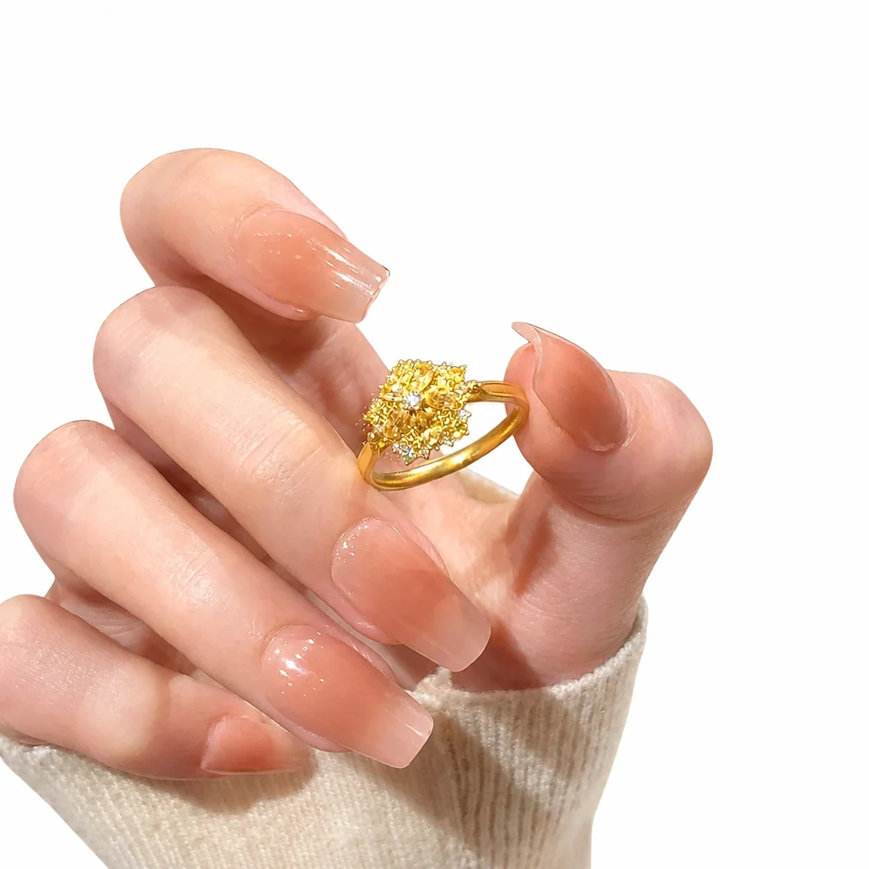 Sparkling Snowflake Cluster Gold-Plated Copper Open Ring
