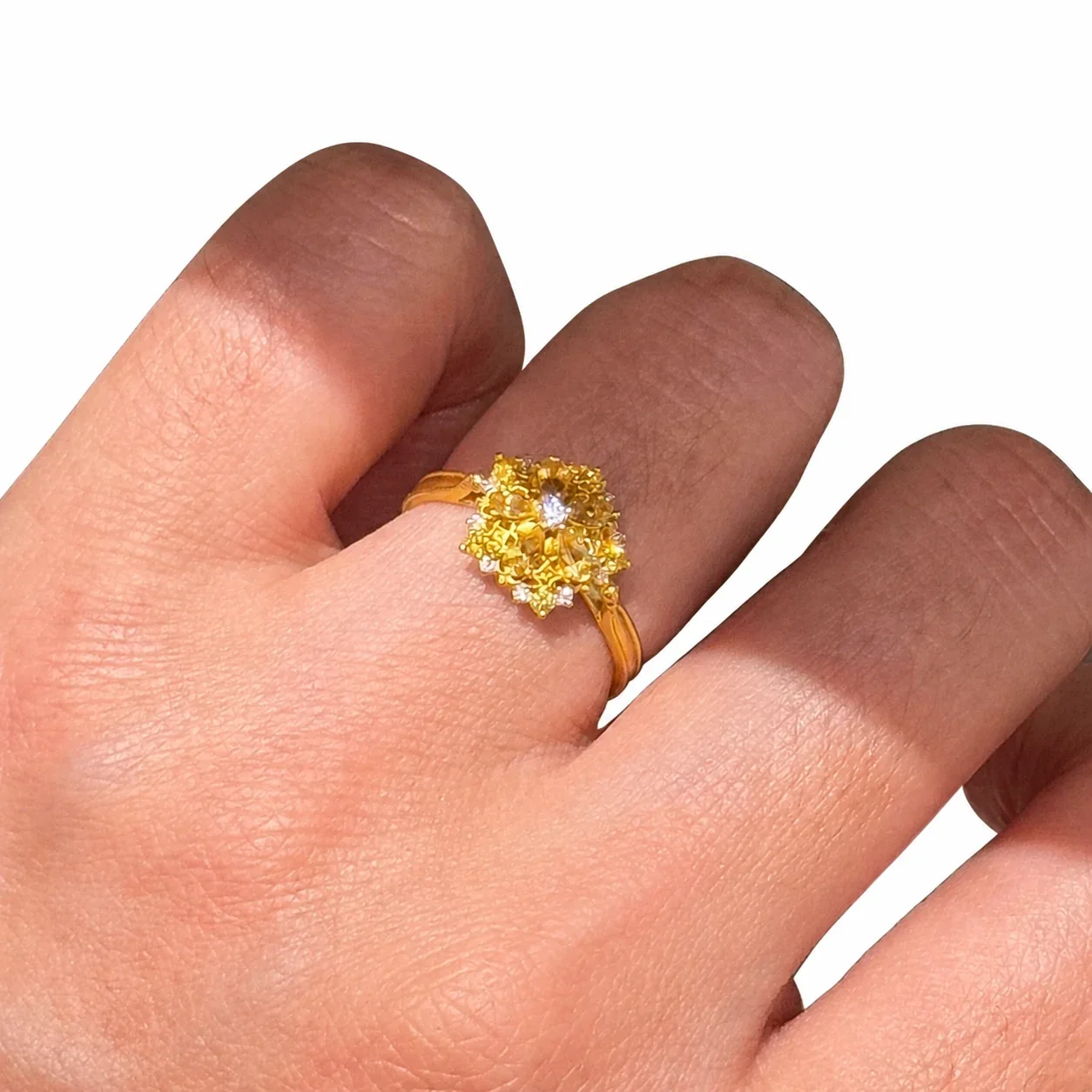 Sparkling Snowflake Cluster Gold-Plated Copper Open Ring