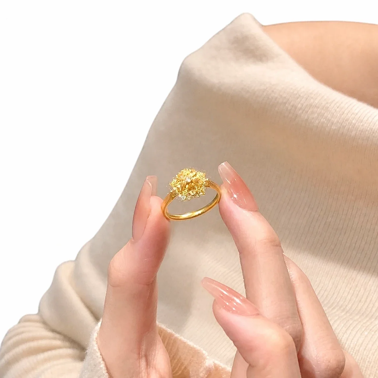 Sparkling Snowflake Cluster Gold-Plated Copper Open Ring