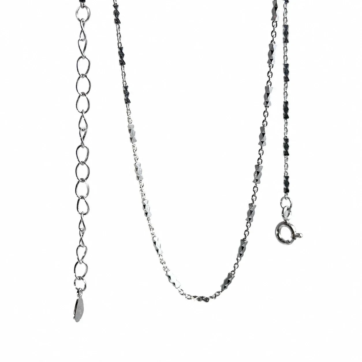 Faceted 925 Sterling Silver Bar Link Chain Necklace