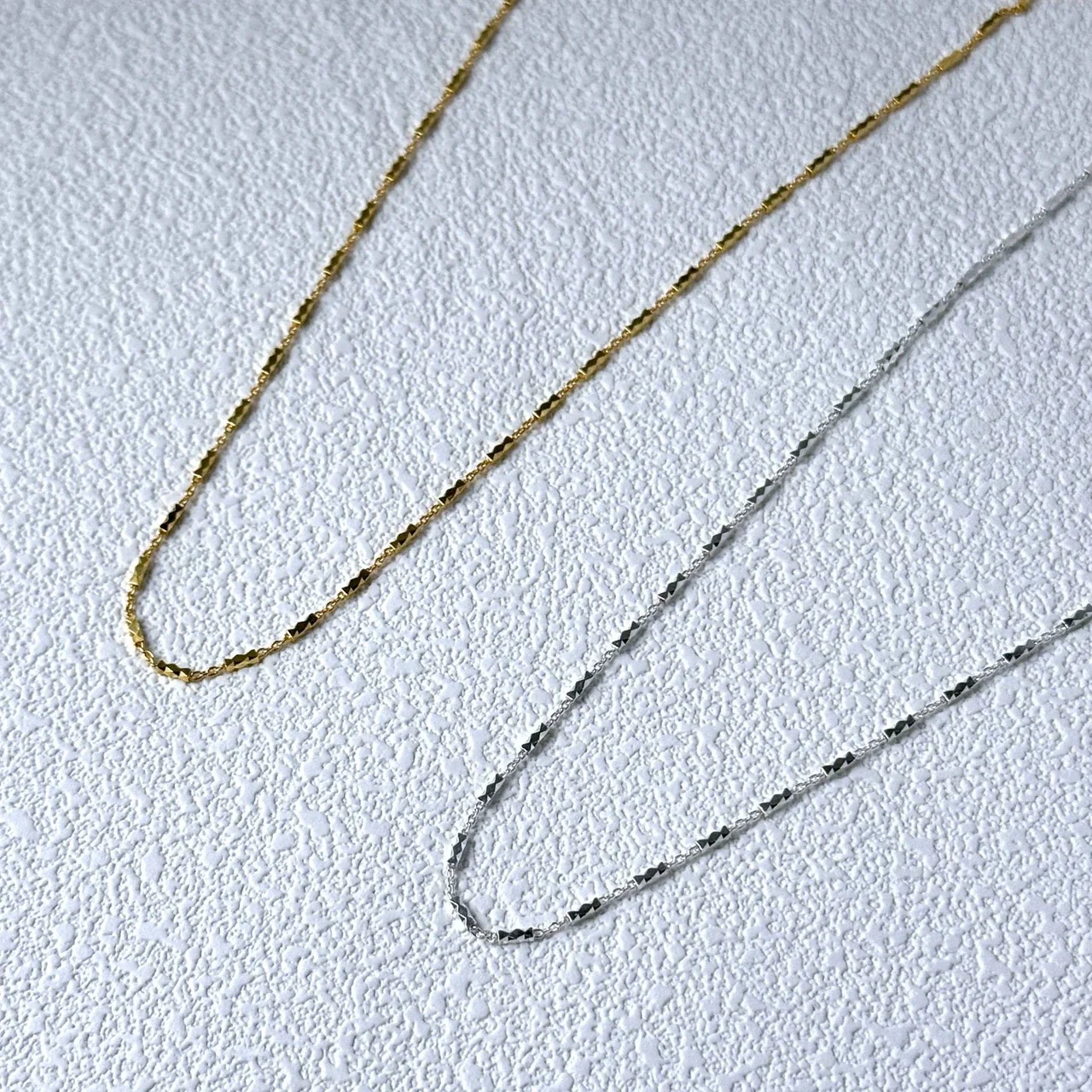 Faceted 925 Sterling Silver Bar Link Chain Necklace