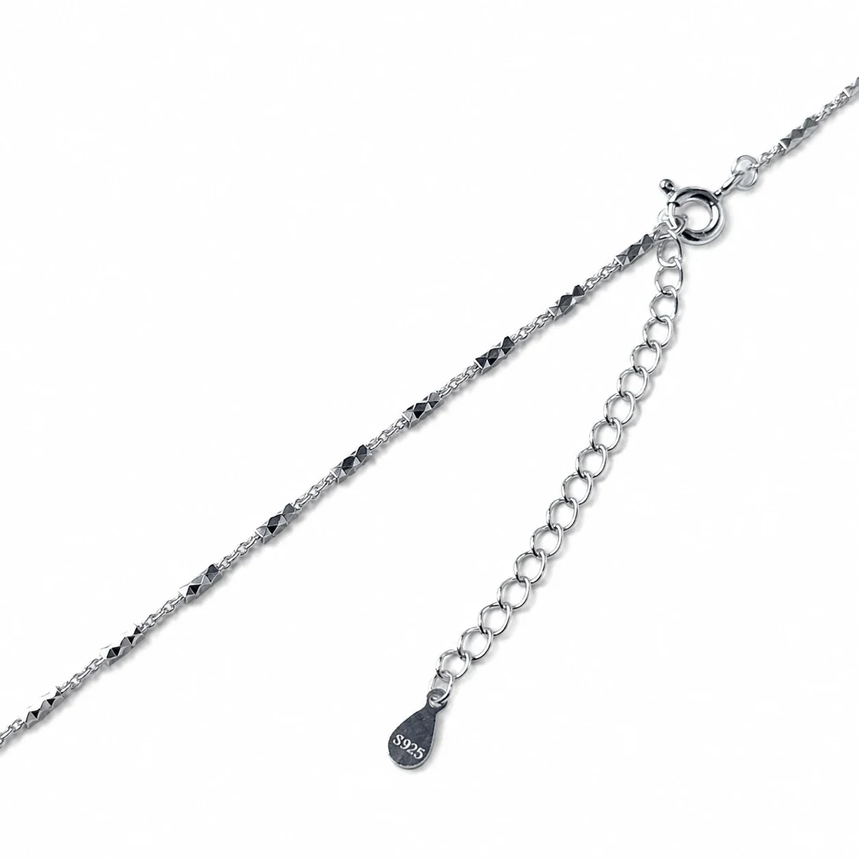 Faceted 925 Sterling Silver Bar Link Chain Necklace