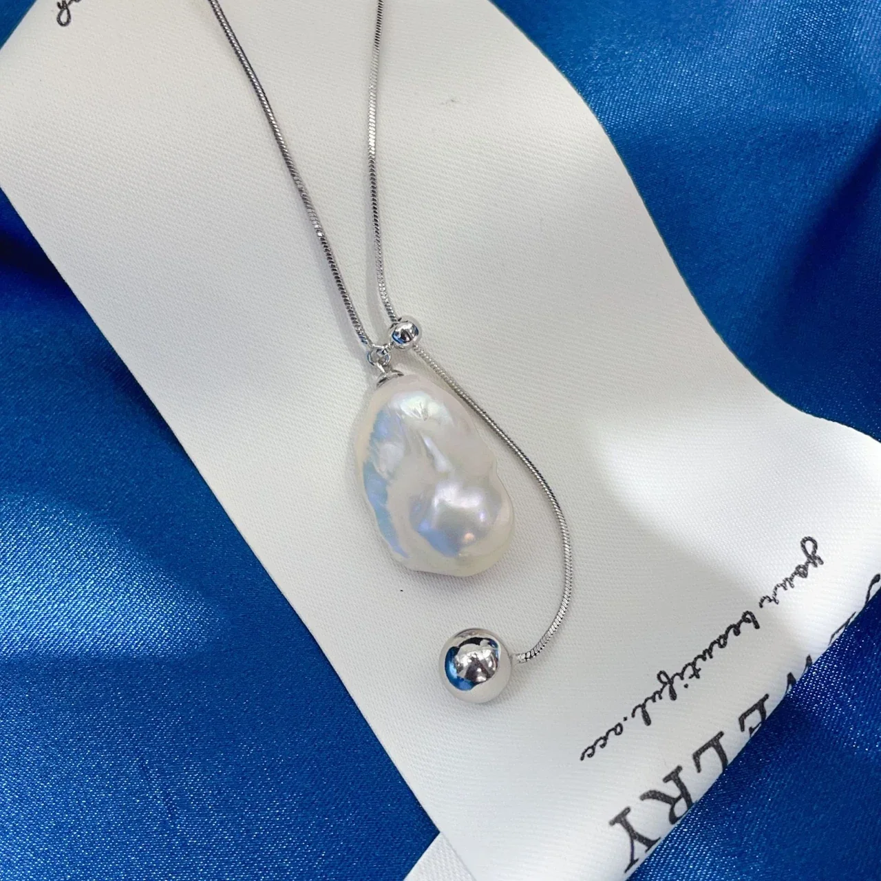 Fluid Silver-Plated Baroque Pearl Snake Chain Lariat Necklace